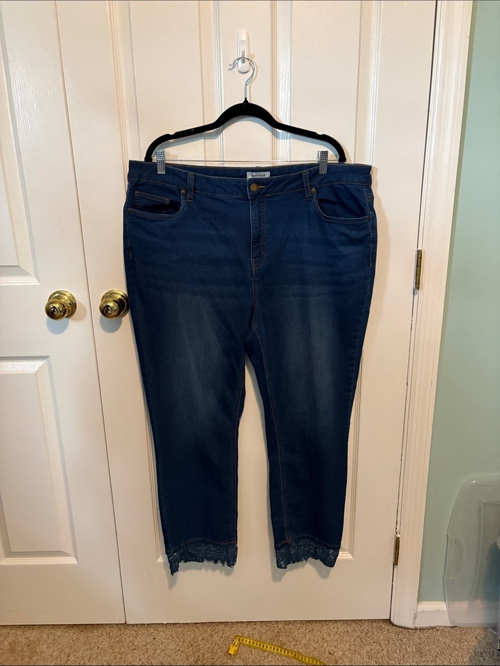 Haute Hippie Indigo Cropped Jeans with Lace Trim